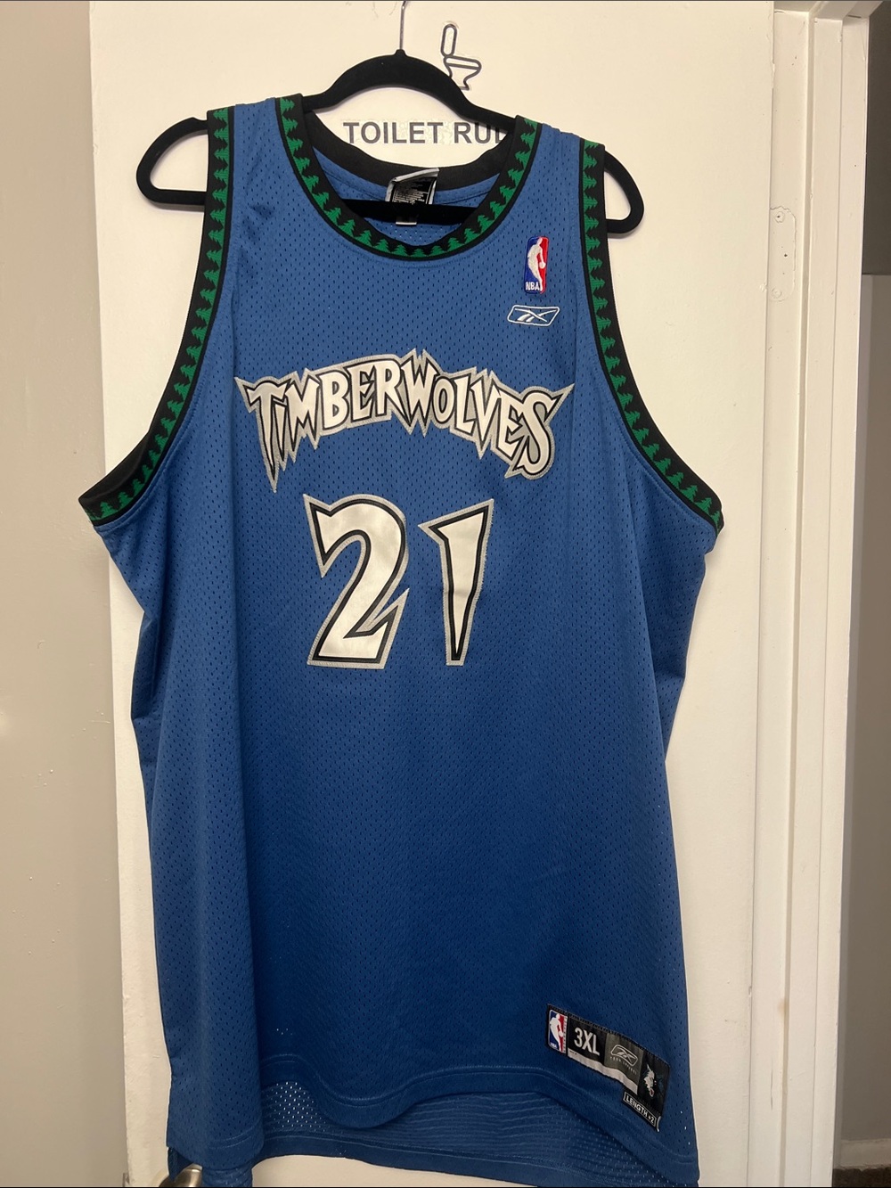Reebok Timberwolves Blue and Green #21 NBA Replica Jersey